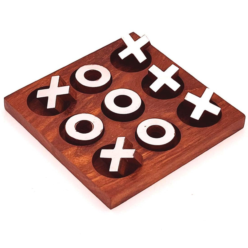 Zyntix Handmade Puzzle Wooden Toys Game Tie-Tac-Toe Silver Game for Kids Wooden Toys Increase Brain Power Traditional Challenging Board Game for Kids and Adults (Round)