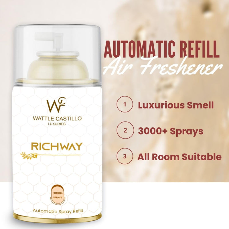 Wattle castillo Automatic Refill - Automatic Room Fresheners | Relax Richway | 3000+ Sprays Guaranteed | Lasts up to 90 days (265ml)