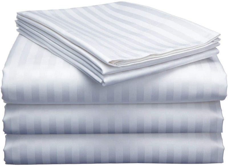 Cotton Bed Sheets 5 Piece Split Set 400 Thread Count 100% Extra Long Staple Luxurious & Hypoallergenic Bedding Hotel & Home Collection Deep Pocket 10-18 inches (Split King, White Stripe)