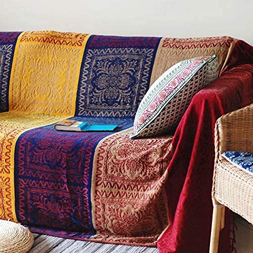 ishro home Premium 3D Printed Chenille Europian Soft Touch Multi-Colored for Sofa Cover/Sofa Throws/Sofa Blanket/Couch Cover/Chair Cover/Bedsheet and Warm Blanket (2 Seater, Persian Red Boxes)