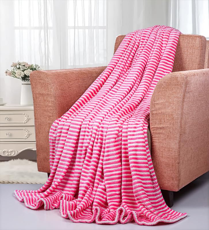 BSB HOME® Premium 220 TC Fleece Double Blanket | 300 GSM Lightweight Cozy Ultrasoft for Bed, Sofa, Travel & Camping| 230x220 cm |Pink & White