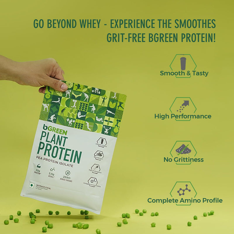 bGREEN Plant Protein Powder (Chocolate, 1kg) | Pea Protein Isolate, 22g Protein, No Added Sugars