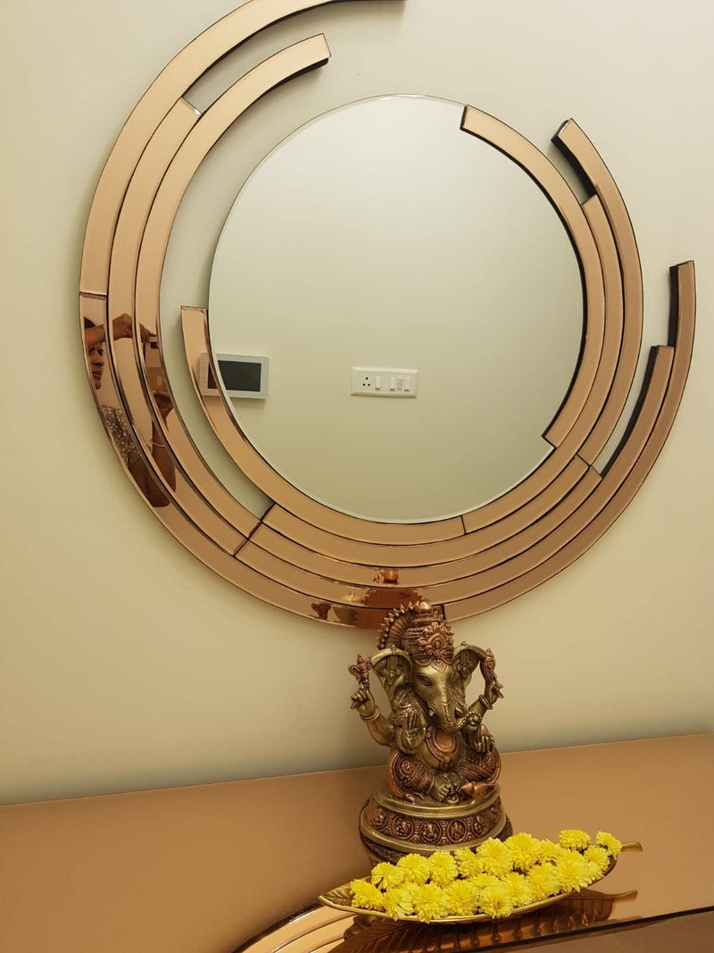 Venetian Design Eclipse Rose Gold Wall Mirror | 20 Inches Diameter | Made in India