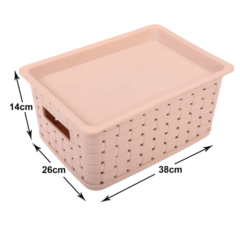 Kuber Industries BPA Free Attractive Design Multipurpose Large Trendy Storage Basket With Lid|Material-Plastic|Color-Beige|Pack of 1