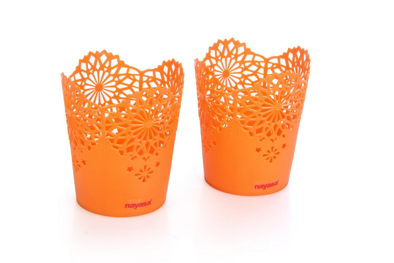 Nayasa Lacy 2 Piece Plastic Tall Basket Set, Orange