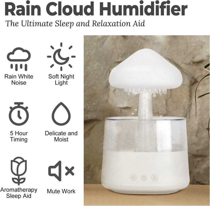 The Artment Your Artistic Apartment Nimbus Rain Cloud Humidifier | Essential Oil Diffuser Humidifier Desk Fountain Bedside Sleeping Relaxing Mood Water Drop Sound - White (Pack of 1)