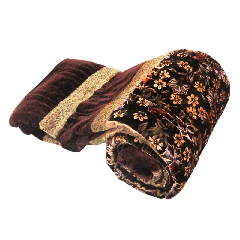 Jaipuri Baazar Exclusive Rajasthani Jaipuri Floral Print Double Bed Velvet Quilt/Rajai (Brown, Single Bed)