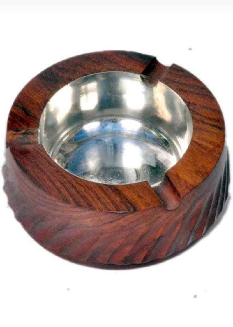 U.S Enterprises Wooden Ash Tray with Stainless Steel Bowl, Round Shape|Cigarette ashtray|Smoking accessories|Modern ashtray|Ashtray set