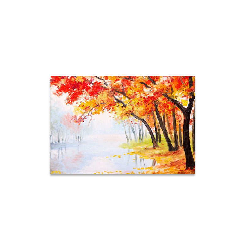 GADGETS WRAP Canvas Gallery Wrap Framed for Home Office Studio Living Room Decoration (14x11inch) - River Near Autumn Forest Painting