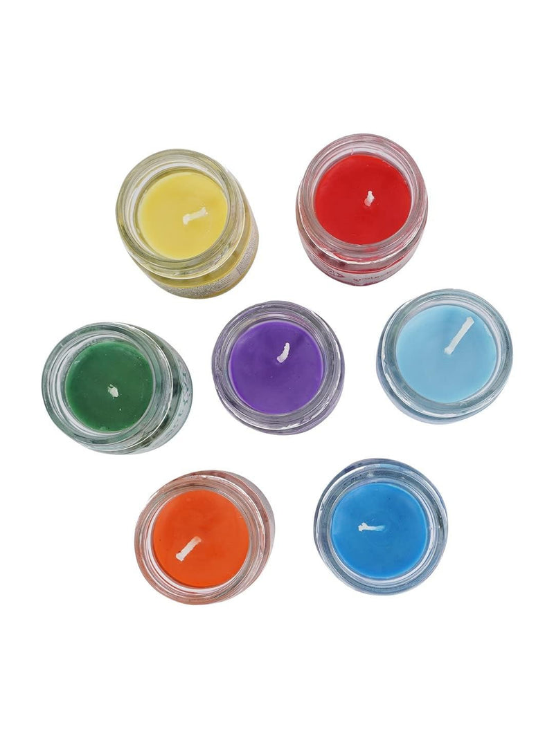 The Decor Affair 7 Chakra Candle Ensemble, Skillfully Designed for Unparalleled Aromatherapy, Chakra Healing, and Spa Rejuvenation.