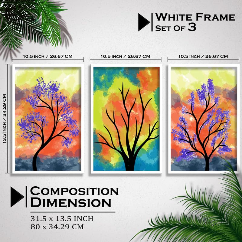 SAF paintings Set of 3 Abstract Boho modern art design Premium white Framed Bohemian wall painting for for Wall, Home and Living Room Decoration 80 cms x 34.29 cms COMBO-2150-K3