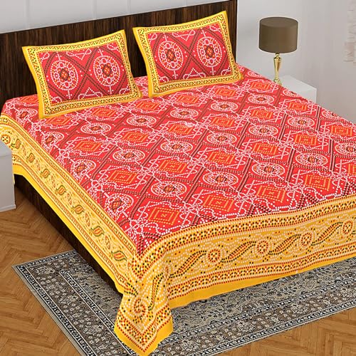 BedZone 100% Cotton Rajasthani Jaipuri Traditional Floral King Size Double Bedsheet with 2 Pillow Covers - Cotton Bedsheet 31