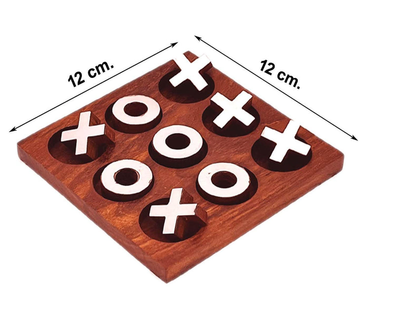 Zyntix Handmade Puzzle Wooden Toys Game Tie-Tac-Toe Silver Game for Kids Wooden Toys Increase Brain Power Traditional Challenging Board Game for Kids and Adults (Round)