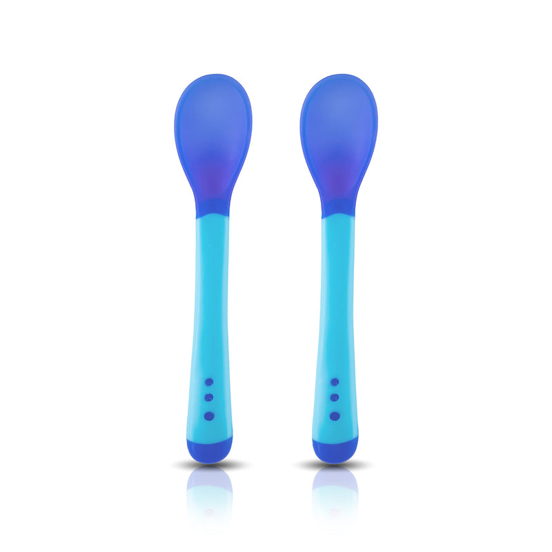 LuvLap Tiny Love Heat Sensitive Baby Feeding Spoons Set|Food Grade PP Kids & Baby Spoon with Soft Silicone Tip| Color changing| BPA Free| FDA Apporved|2 pcs Blue,13 centimeter