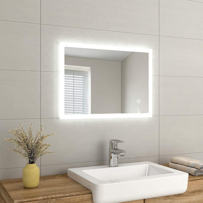 VENETIAN IMAGE Bathroom Mirror with Led Lighting Wall Mirror with Button Switch Energy Saving Class A ++ (Contemporary, 50x70 CM) 6000K Cool White Led