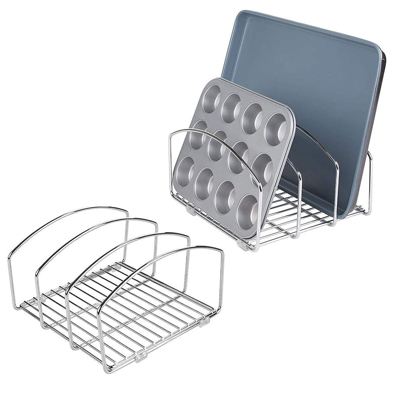 NAOE Kitchen Dish Rack Organizer-Wire Metal Cabinet Organizers and Storage Rack For Plates, Dishes, Pots, Lids, Pan Lids, Container Lids - Shelf, Counter & Pantry Organization (Chrome, Step Shelf)