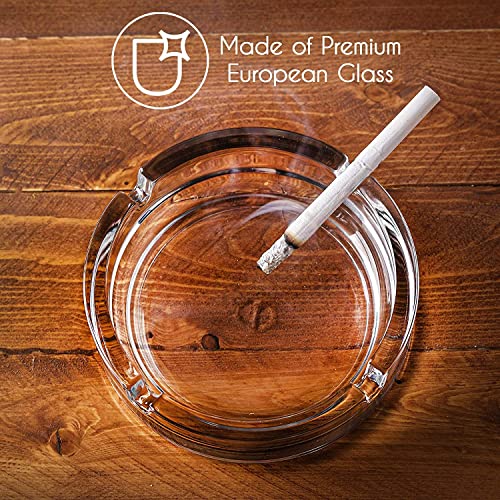 Crystal Glass Round Tabletop Ash Tray Glass Ash Tray for Cigarette, Cigar Smoking for Home, Car, Balcony, Crystal Clear Round Ash Tray Box Crystal Quality Glass Ash Tray (Pack of1)