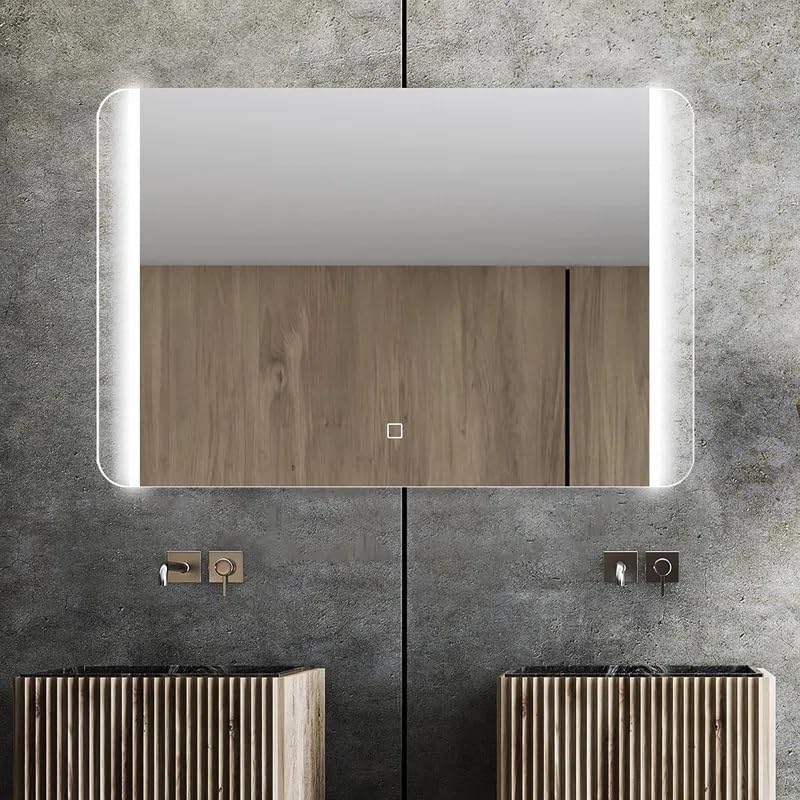 Artessa Semi-Clear Rectangular LED Mirror with Defogger, Dimmer, 3-Colour LED for Bathroom (90 x 120 CM)