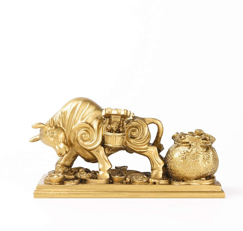 BRASSTAR Resin fengshui Statue Bull Bring You Gold Attract Wealth Fortune Luck Gather Wall Street Business Gifts Financial Securities Mascot Office Home Decor PTWQ020