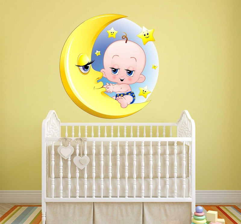 Wallzone Baby On Moon Multi Large Wallsticker for Home Decorations (50 cm x 50 cm)