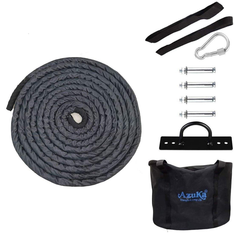 AZUKA® Ultimate Fitness Strength Training Battle Rope with Sleeve 1.5 inch 50 ft,Weight-11kg + Carry Bag + Wall Mount Bracket Kit Set + Anchor Strap + Free Surprise Poster Inside