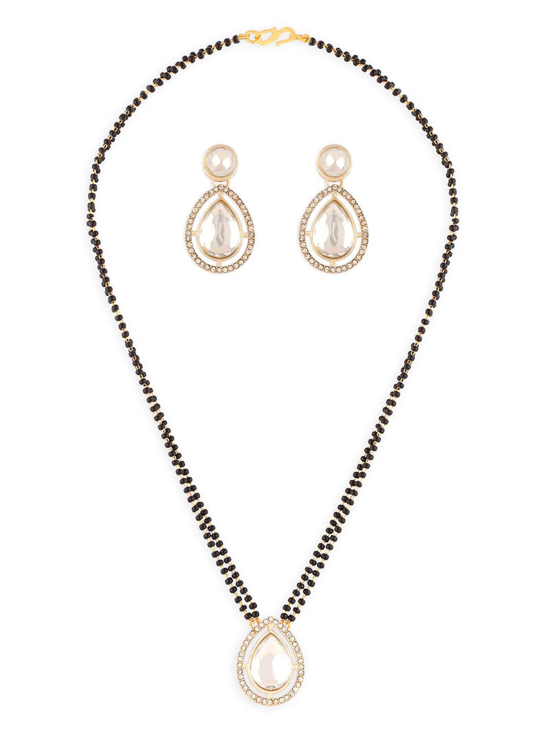 ZAVERI PEARLS Gold Tone Austrian Diamonds Embellished Drop Shape Beaded Mangalsutra & Earring Set For Women-ZPFK17076