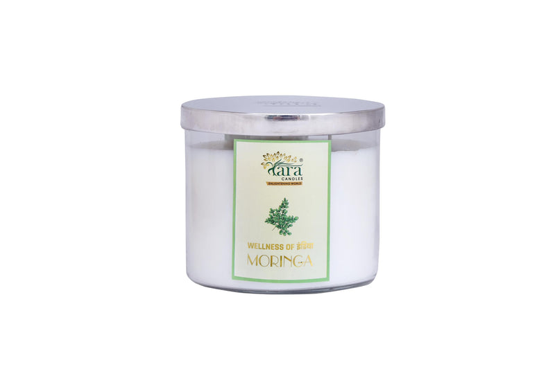 Tara Candles-Wellness of India - Morninga Three Wick Clear Glass Jar (Chrome Finish Lid)| Aromathеrapy Candlеs to Calm thе Nеrvеs & Rеliеvе Anxiеty| Large