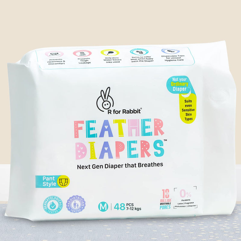 R for Rabbit Medium m Size Premium Feather Diaper for Baby 7 to 12 kgs (48 Pack Offer)