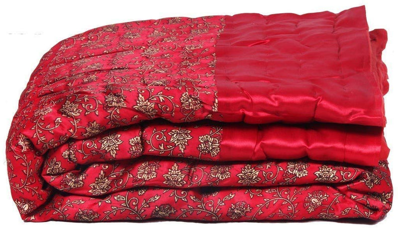 Trust & Shine Rajasthani Print Jaipuri Beautiful Floral Print in Silk Pink Jaipuri Rajai/Razai/Quilt Double/Double Bed Quilt/Comforter/AC Quilt/AC Comforter, Red