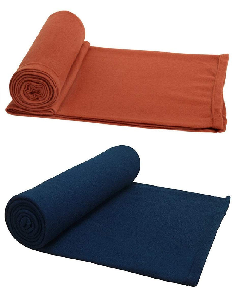 GOYAL'S ® Plain Fleece Single Bed Blanket (Set of 2) - Orange & Blue