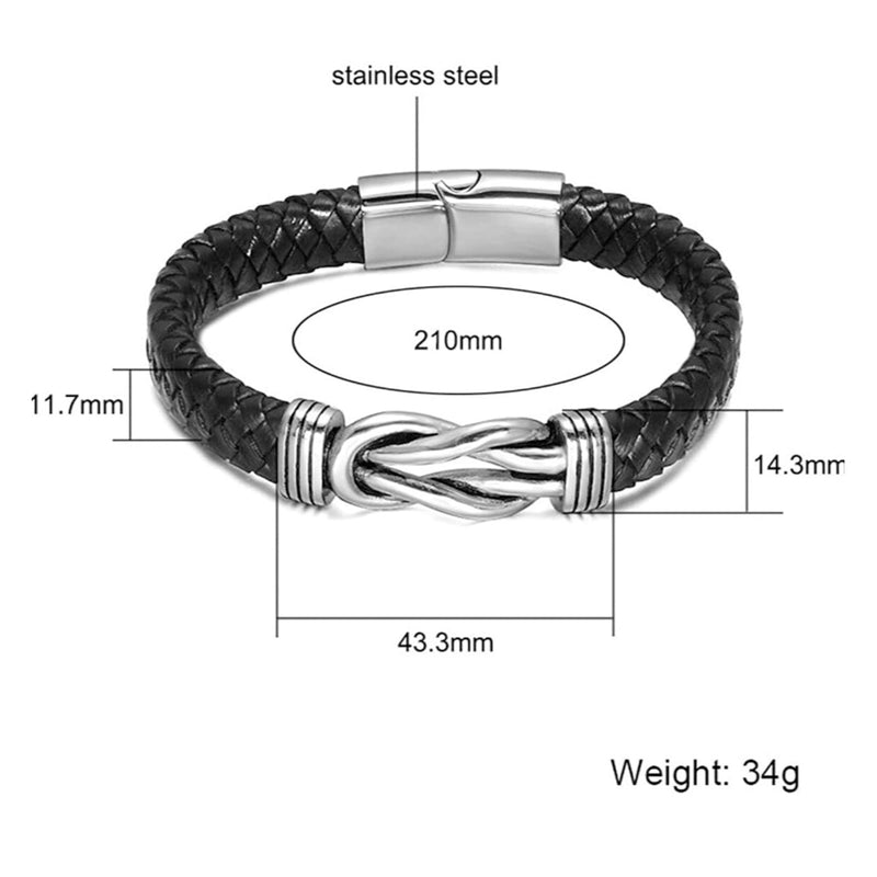 Fashion Frill Stylish Leather Bracelet For Men Stainless Steel Knot Black Bracelet For Menm Boys Love Gifts Mens Jewellery