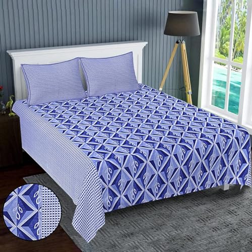 Kuber Industries Double Bedsheet|Cotton 120 TC Luxury Printed Soft & Lightweight Bedsheet with 2 Pillow Covers (Blue & White)