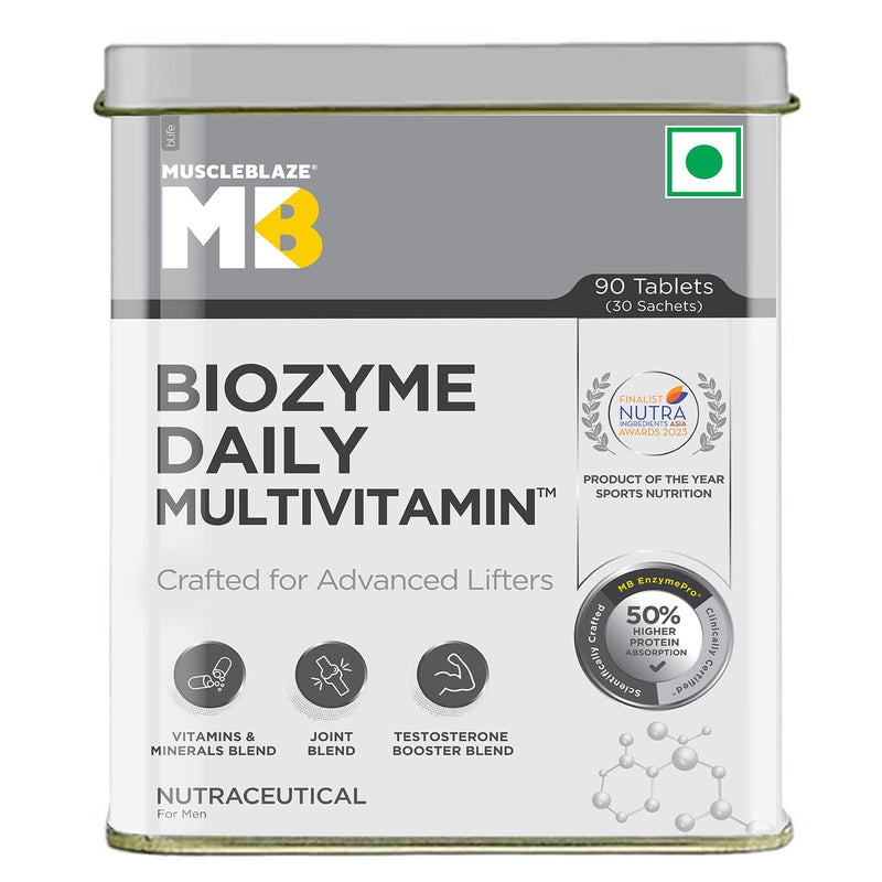 MuscleBlaze Biozyme Daily Multivitamin,90 Tablets,5-In-1 Supplement With Vitamins,Minerals,Patient Published Eaf,Trustified Certified For Higher Energy&Improved Performance Levels