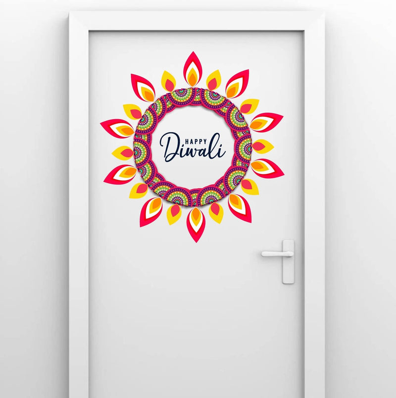 GADGETS WRAP Diwali Decoration Vinyl Wall Decal Sticker Diya Happy Diwali