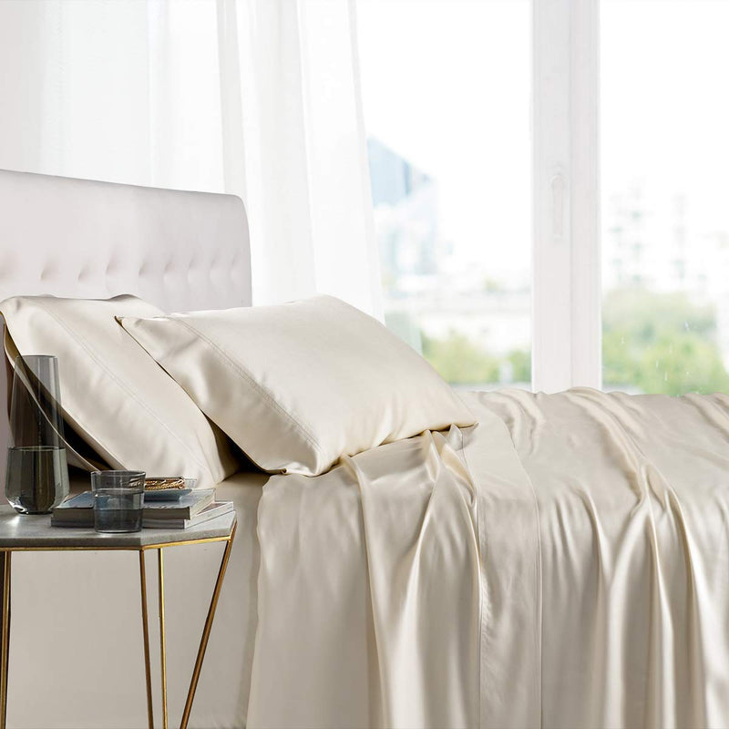 Royal Hotel Top-Split King: Adjustable Split Top King Ivory Silky Soft Bed Sheets 100% Bamboo Viscose Sheet Set