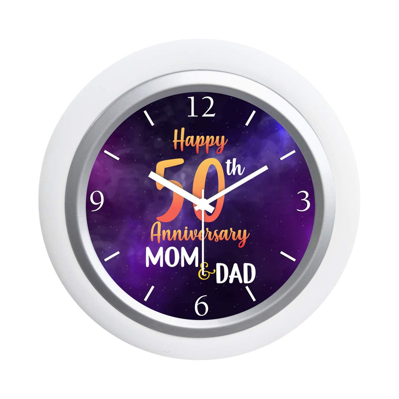 Yaya Cafe™ 50th for Mom Dad, Table Desk Clock Plastic Framed Memories Love- 6x6 inches(White Frame, Unbreakable Flexiglass Cover, Analog)