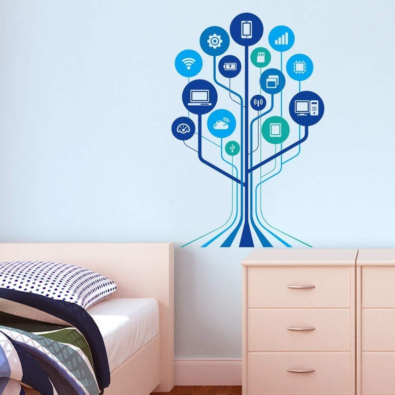 Asmi collection Vinyl Self Adhesive Technology Tree Wall Sticker for Office (Multicolour), Pack of 1