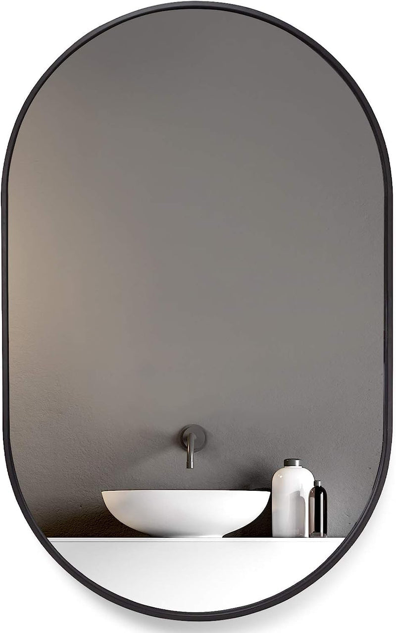 VENETIAN IMAGE Oval Black Matt SS Metal Frame Wall Mounted Mirror, Oval Vanity Mirror, Vertical & Horizontal Hang, Ideal for Bathroom, Bedroom, Living Room, Entryway (80x120 CM)