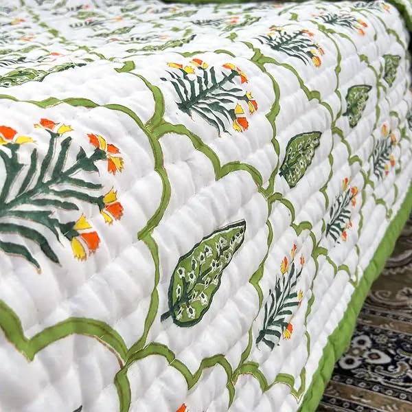 THE JAIPUR WALA Hand Block Printed Mulmul Cotton Quilt - Floral Single Size