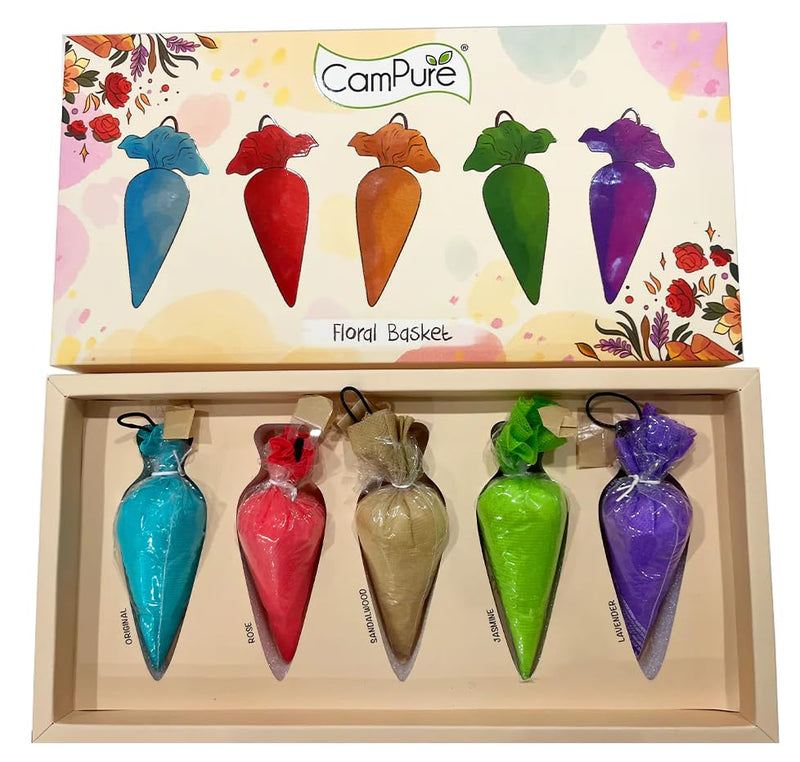 CamPure Floral Basket Gift Box - 5 Camphor Cones | Calming Fragrance | Elevates Mood | Preserves Fabrics