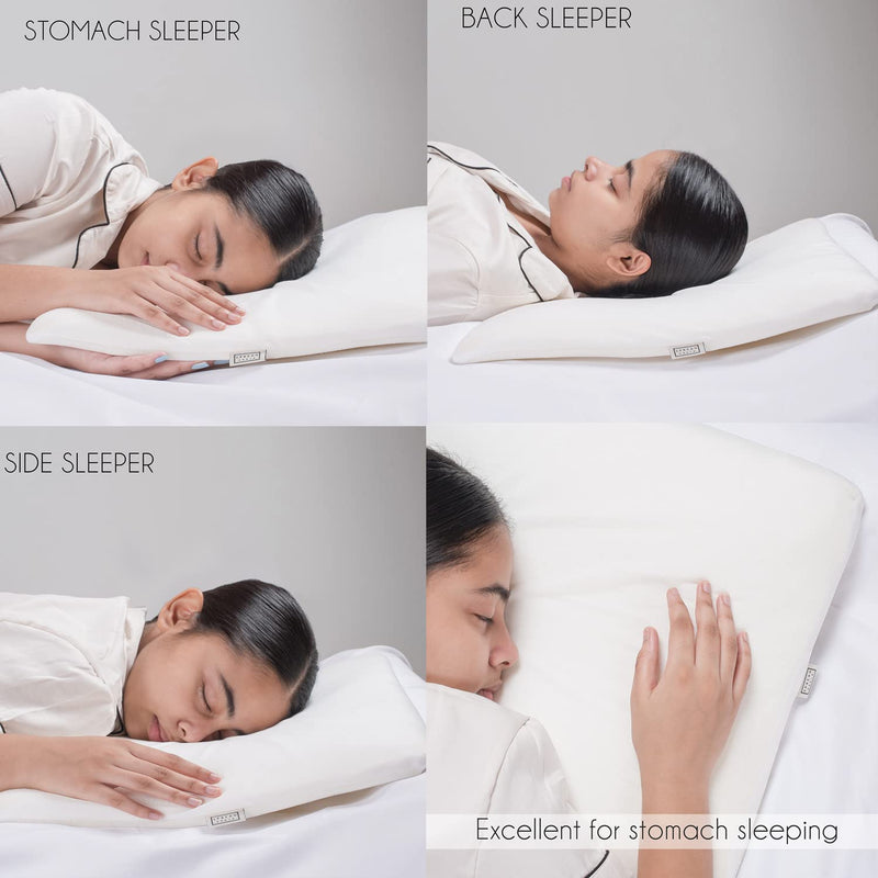 SPREAD SPAIN® Memory Foam Ultra Slim Flat Pillow 42x64 cm White and Dual-Sided Memory Foam Pillow, Anti-Bacterial and Hypoallergenic, Excellent for Stomach Sleeping