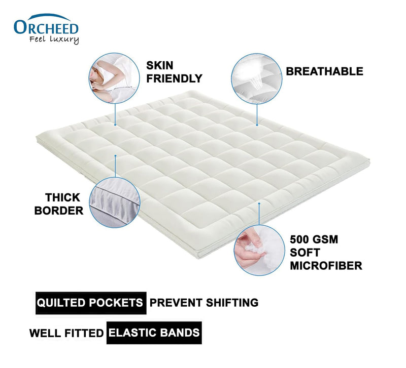 Orcheed Super Soft 500 GSM Polycotton Mattress Padding/Topper (White, 6ft x 6.5ft, King, 72x78 Inch)