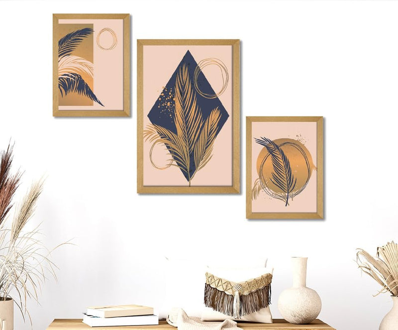 SAF paintings Set of 3 Modern Art Premium Brown frame painting for Wall Decoration SA-B14M1K2