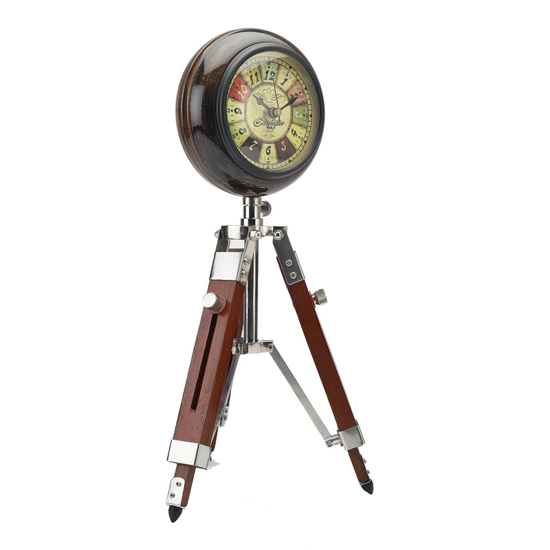 Ximdeco® Brown Wooden Nautical Vintage Style Tripod Stand Vintage Table Clock Showpiece