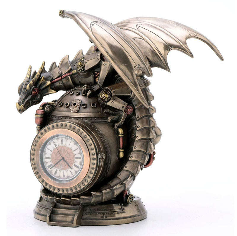 Veronese Design 7 Inch Steampunk Mechanical Dragon On The Time Machine Bank Vault Trinket Box Clock Antique Bronze Finish Statue