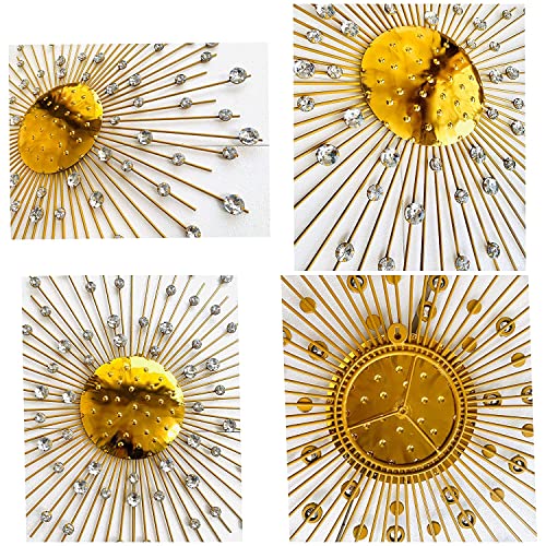 ZOVE Modern Handcrafted Luxury Metal Wall Decor Perfect For Living Room (Size : 30 In)(Electroplated Golden With White Crystal Stone)