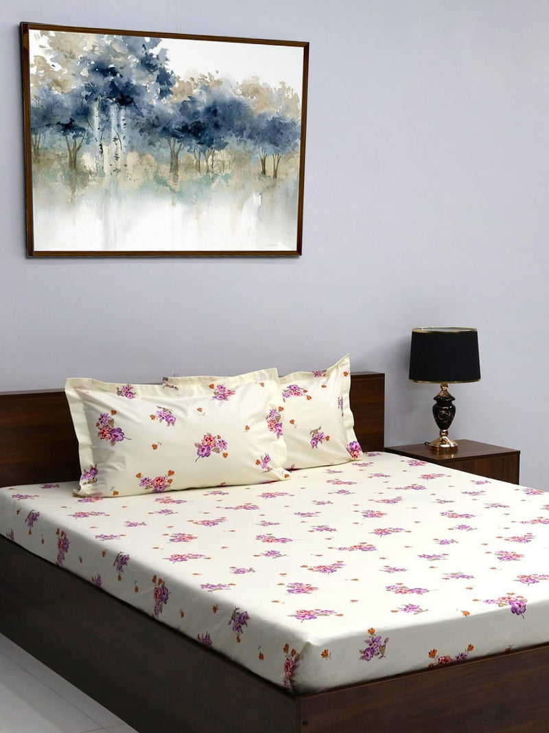 Bombay Dyeing King Size 180 TC 100% Cotton Bedsheet with 2 Pillow Cover- 525B Floral Collection - Size: 274cm x 274cm - 7503 Pink