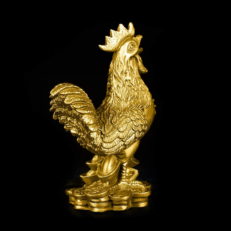 Brass 3.5''(H) Auspicious Rooster Statue Ingots Wealth Feng Shui Sculpture Home Office Chinese Zodiac Decorative Ornament Business Gift Collection PTZY045