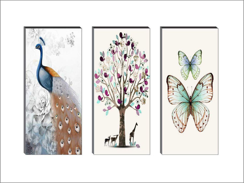 SAF 6MM MDF Board Butterfly and Peacock Multi-Effect Design Painting 15 Inch X 18 Inch BANFJ80