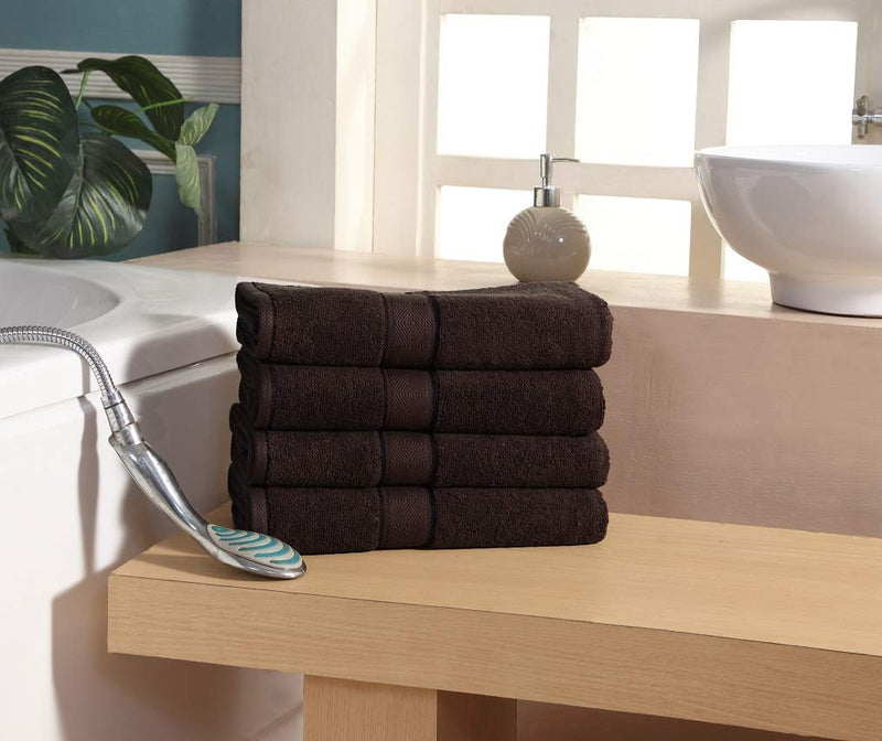 Divine Elysian - Premium,100% Natural Ring-Spun Double ply Cotton Yarn,Soft,Extra Absorbent & Durable, Quick-Dry (Pack of 4 Bath Towel Set, Chocolate)